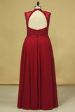 2024 High Neck Prom Dresses Beaded Bodice Burgundy/Maroon A Line Chiffon Open PQKPMJ11