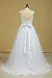 Wedding Dresses Spaghetti Straps Tulle With Applique And STKPFGDEMAQ