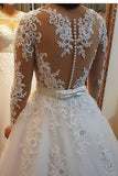 2024 A Line Scoop Neck Wedding Dresses Chapel Train Tulle With Applique & Beading Detachable Skirt P2GEPQQC