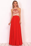 2024 Chiffon Scoop Prom Dresses A Line With Beads&Rhinestones Chiffon PAQGDJA5