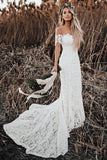 Charming Mermaid Off The Shoulder Short Sleeves Lace Appliques Vintage Wedding Dresses