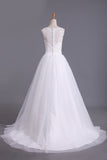 New Arrival Spaghetti Straps Wedding Dresses Sheath Lace & Tulle With Applique Court Train STKPRX2EKZH