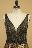 2024 Animal Print V Neck Beaded Bodice A Line Prom PZ5PDPLF