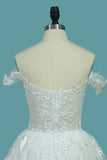 2024 Off The Shoulder A Line Lace Wedding Dresses With Applique PERQGRCL