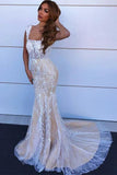 Charming Mermaid Square Neck Straps Lace Wedding Dresses, Bridal STK20403