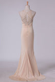 2024 Evening Dresses Sheath Scoop Spandex With Beading Sweep PKA21PNJ