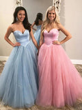 Unique Ball Gown Sweetheart Strapless Tulle Prom Dresses, Cheap Formal STK20474