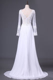 2024 See-Through Prom Dresses V Neck Long Sleeves Chiffon With Applique PGGXYLFX