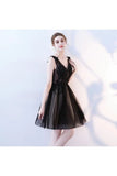 A Line V Neck Black Homecoming Dresses Short PSQ7QK77