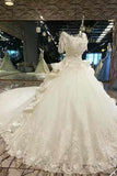 2024 Perfect Scoop Neck Mid-Length Sleeve Wedding Dresses A Line With Beading Two-Meter PCA9GXHQ