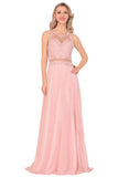 2024 Chiffon Halter Open Back Prom Dresses With Beads And Embroidery P8MGPL5X