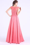 2024 Prom Dresses A Line Scoop Beaded Bodice Satin PAS393FC