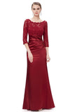 Elegant 3/4 Sleeve Lace Burgundy Formal Dresses Bateau Mermaid Evening Dresses STK15142