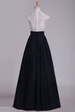 2024 Prom Dresses High Neck Chiffon With Applique A Line Floor PFG2Y8C4