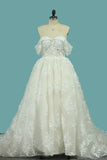 2024 A Line Lace Off The Shoulder Wedding Dresses Chapel Train PH7QG7X2