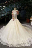 2024 New Arrival Peony Flower Wedding Dresses Scoop Neck Tulle Lace Up With PRB63P4E