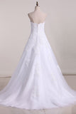 2024 Strapless Wedding Dresses A Line Tulle With P4SAE4NB