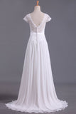 2024 Wedding Dresses V Neck Chiffon & Lace Short Sleeves PPX16114