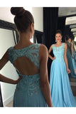 2024 Chiffon Scoop Prom Dresses A Line With Applique And Beads PJFLD5AT