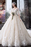 Princess Half Sleeve Ball Gown Wedding Dresses Appliques V Neck Bridal STKPYYC62LK