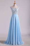 2024 Scoop Cap Sleeves Prom Dresses Chiffon With Applique P8FRGNCK