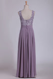 2024 Scoop A Line Prom Dresses Chiffon & Lace PZZQE1C2