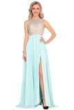 2024 Prom Dresses Scoop Chiffon With Beads And Slit A Line P11YR944