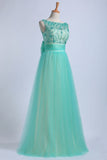 2024 Prom Dresses Scoop Floor Length Tulle With P6KYMZJF