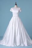 2024 New Arrival Scoop Wedding Dresses A Line Short Sleeves Court PRY5N4BS