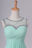 2024 Mint Scoop A Line Prom Dresses Chiffon With Beads & Ruffles Floor P8ELAPYL