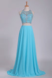 2024 Two Pieces Halter Beaded Bodice A Line Prom PCJ1ZM73