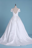 2024 New Arrival Scoop Wedding Dresses A Line Short Sleeves Court PRY5N4BS