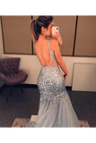 Silver Sequins Luxurious See Through Party Dress Backless Mermaid Long Prom STKP9RZ2GRG