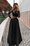 2024 Long Sleeves Scoop Prom Dresses A Line Satin With Applique PYCTR17Y