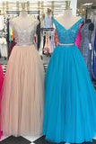 2024 Off The Shoulder Two-Piece Prom Dresses A Line Tulle P9HS1Q4Z