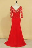 2024 Red V Neck 3/4 Length Sleeve Mother Of The Bride Dresses Chiffon P8HHECLB