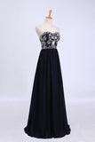 2024 Dark Navy Blue Prom Dresses Sweetheart Floor Length Chiffon With Silver PTETZHZ7