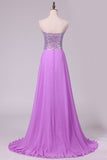 2024 A Line Sweetheart Beaded Bodice Chiffon Sweep Train Prom PX8ES5RF