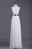 2024 Halter Chiffon With Applique And Slit A Line Prom PGA44FSB