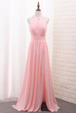 2024 Chiffon Bridesmaid Dresses Scoop A Line Floor Length With Ruffles PXP3N8YE