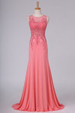 2024 See-Through Prom Dresses Scoop Beaded Bodice Spandex PTKYE92A