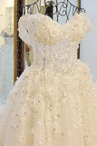 2024 Shiny Wedding Dresses Off The Shoulder A-Line With Handmade PMRTGAR8