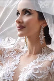 2024 Luxurious Long Sleeves Scoop A Line Lace Wedding Dresses With Pearls P2KDMFRE