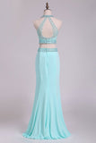 2024 Two-Piece Halter Beaded Bodice Open Back Prom Dresses PSNMCA4C