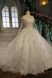 2024 Floral Wedding Dresses A-Line Off The Shoulder A-Line Tulle Lace Up With Beads PBCG9Y8Y