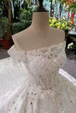 2024 Luxurious Satin Wedding Dresses Lace Up Boat Neck With Appliques P7D39LKX