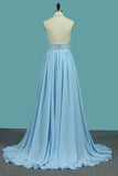 2024 Halter Chiffon A Line Prom Dresses With Applique And Slit P4XD85A7