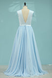 2024 A Line Prom Dresses Short Sleeves Satin & Chiffon PP2AMSL9