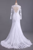 2024 Long Sleeves V Neck Open Back Wedding Dresses Tulle With Applique P8NQRK14