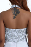 Charming Mermaid Halter Silver Sequins Prom Dresses with Appliques, Party STK20401